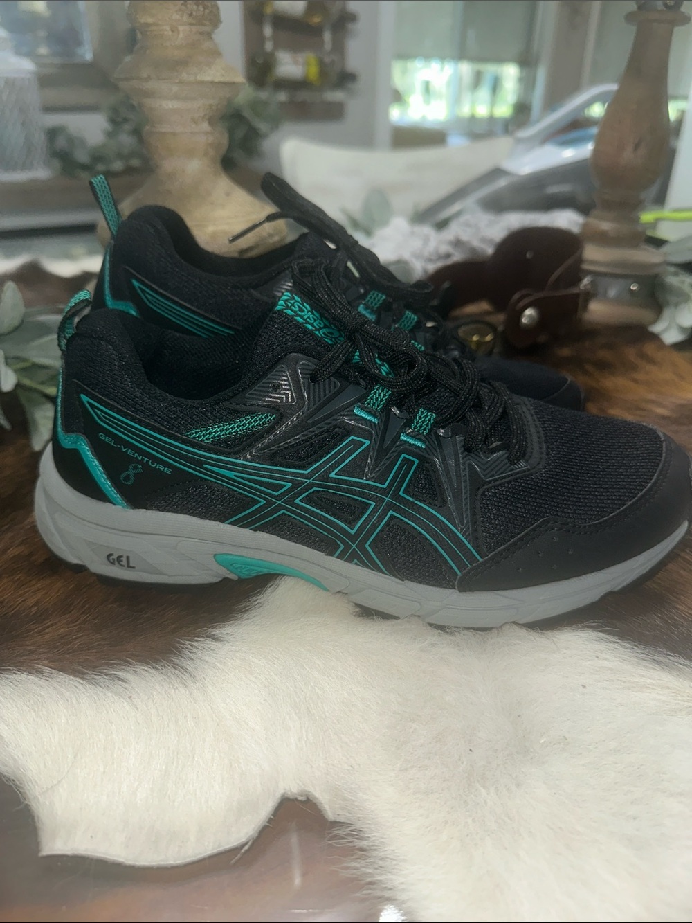 Asics Women's Black with Teal Accent Trail Sneakers